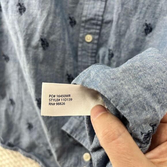 U.S. Polo Assn. Button Down‎ Shirt Pony Print Short Sleeve Light Blue L - Picture 5 of 7